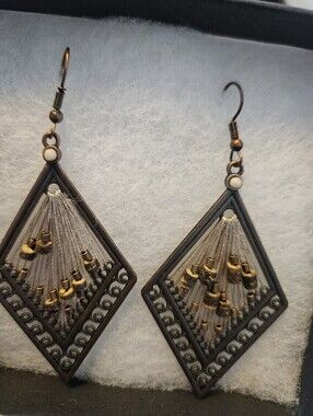 Bohemian Black and Gold Threaded Diamond Drop Earrings